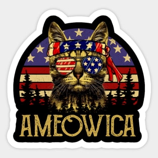 Ameowica Funny Cat Lover USA Flag Vintage Sticker